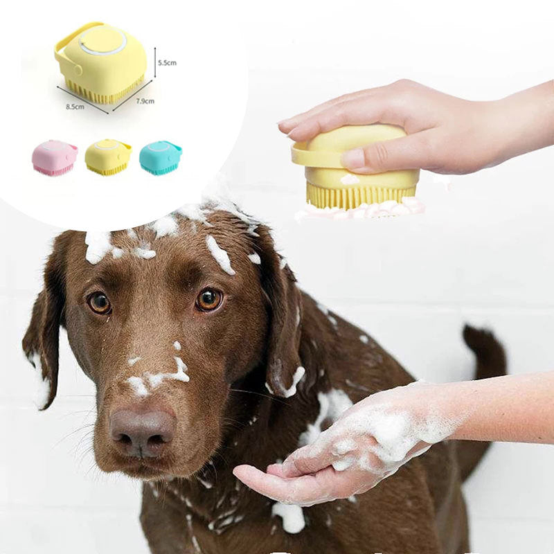 Brosse de bain et massage en silicone pour chien et chat – avec réservoir à shampoing
