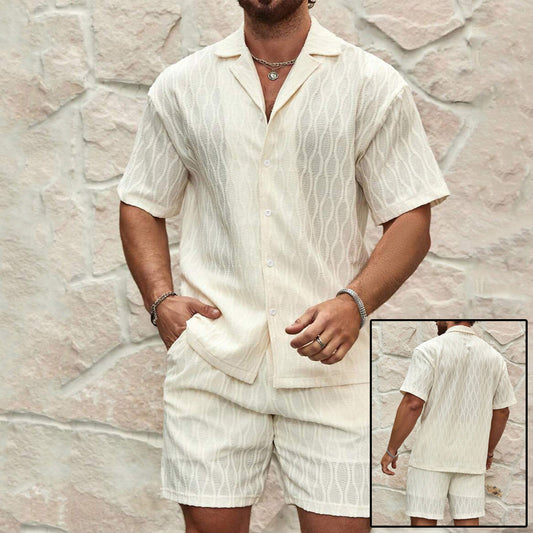 Ensemble homme d’été deux pièces – Chemise à col et short casual léger