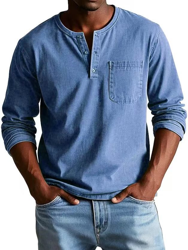 T-shirt homme col V à boutons – Manches longues et style décontracté