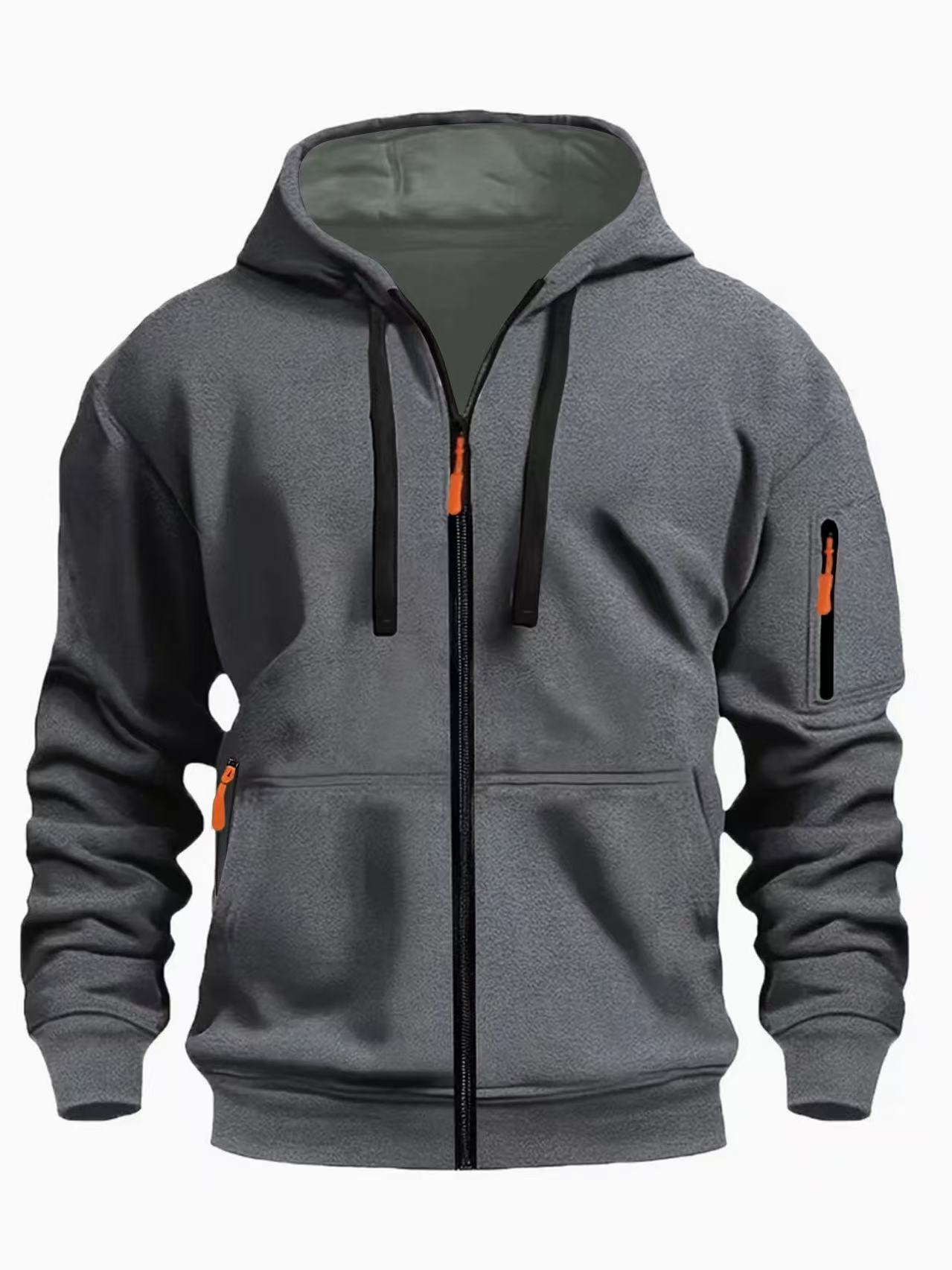 Sweat à capuche zippé homme – Cardigan doublé chaud et décontracté