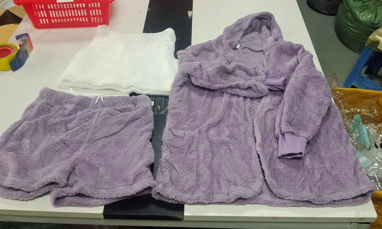 Ensemble 3 pièces femme – gilet, short à cordon et veste en velours doux