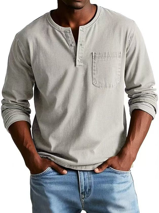 T-shirt homme col V à boutons – Manches longues et style décontracté