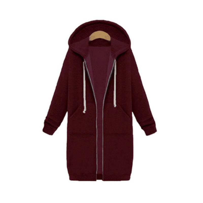 Veste longue polaire à capuche – sweat chaud femme zippé hiver
