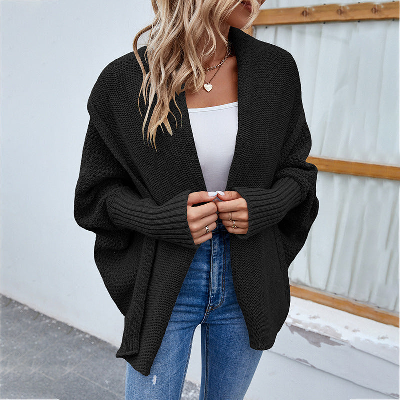 Cardigan oversize en maille – couleur unie, manches chauve-souris (S–XL)