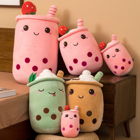 Coussin Peluche Boisson – Fraise, Matcha ou Thé au lait Tout Doux