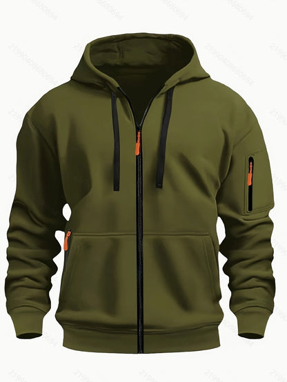 Sweat à capuche zippé homme – Cardigan doublé chaud et décontracté