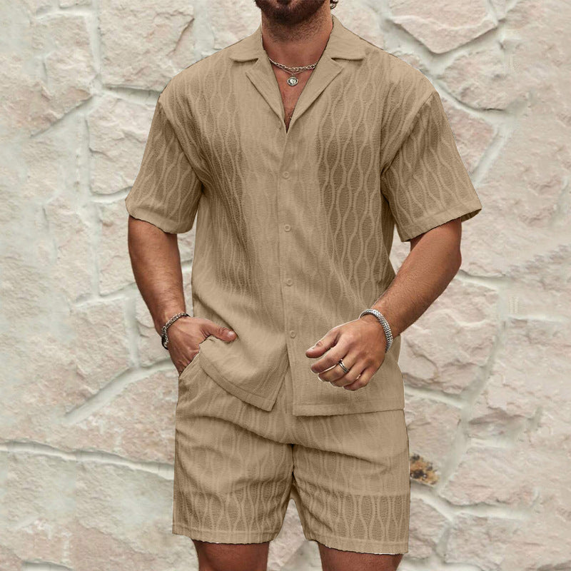 Ensemble homme d’été deux pièces – Chemise à col et short casual léger