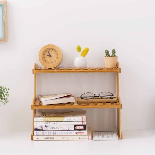 Étagère en Bambou 2 Niveaux – Rangement Compact & Naturel