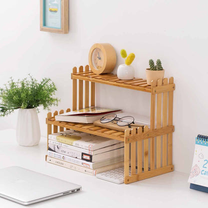 Étagère en Bambou 2 Niveaux – Rangement Compact & Naturel