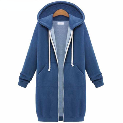 Veste longue polaire à capuche – sweat chaud femme zippé hiver