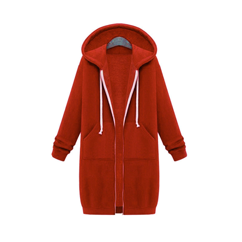 Veste longue polaire à capuche – sweat chaud femme zippé hiver