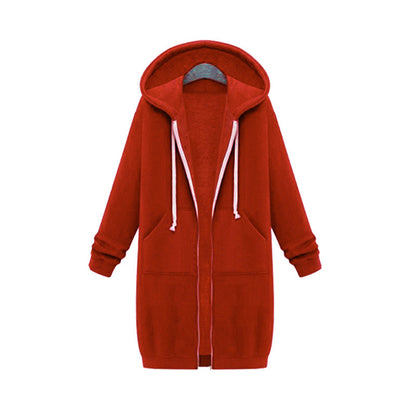 Veste longue polaire à capuche – sweat chaud femme zippé hiver