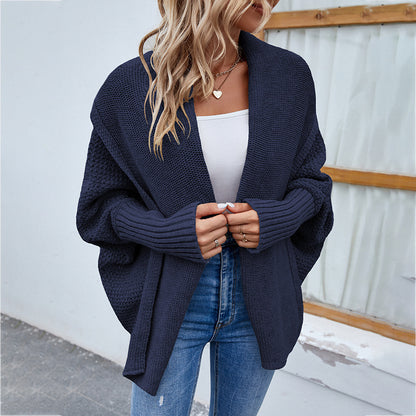Cardigan oversize en maille – couleur unie, manches chauve-souris (S–XL)