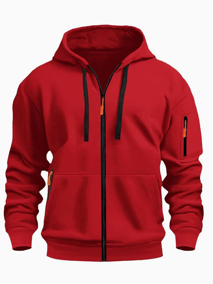 Sweat à capuche zippé homme – Cardigan doublé chaud et décontracté