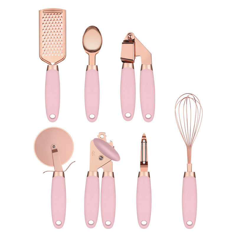 Set d’Ustensiles de Cuisine Inox – Finition Rose Gold (7 Pièces)