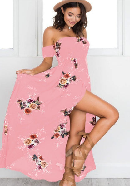 Robe longue bohème à épaules dénudées – robe d’été fluide et élégante