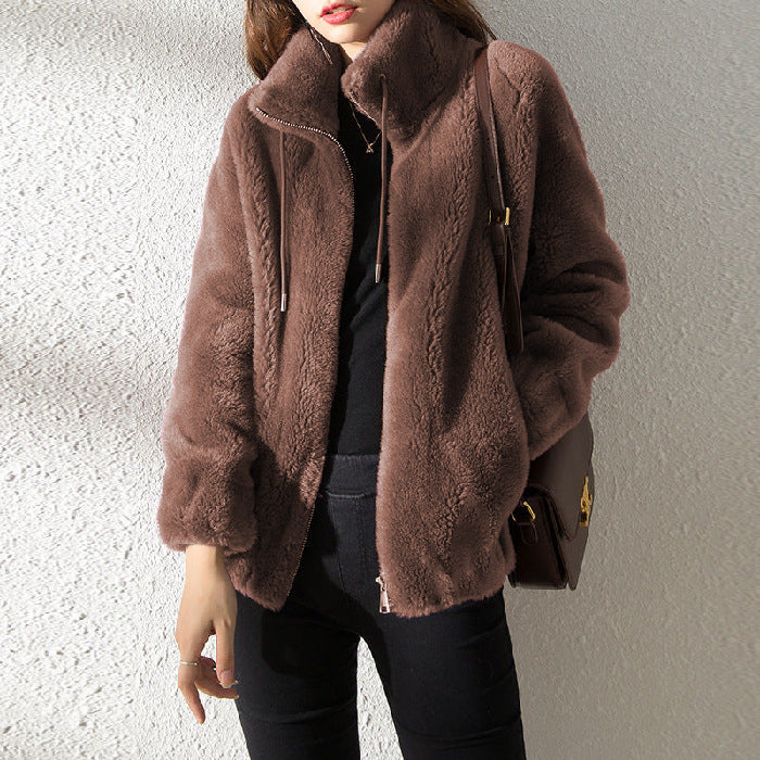 Pull à col montant chaud femme – gilet polaire double face doux et décontracté