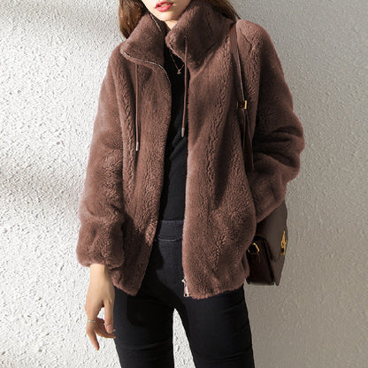 Pull à col montant chaud femme – gilet polaire double face doux et décontracté
