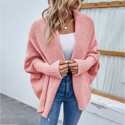 Cardigan oversize en maille – couleur unie, manches chauve-souris (S–XL)