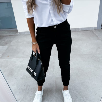 Pantalon femme taille haute – coupe slim avec poches (S–XXL)