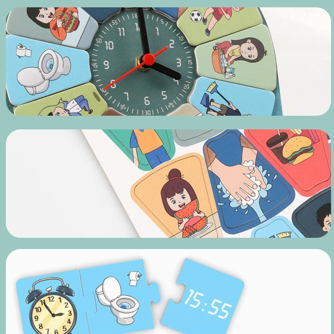 Horloge Éducative en Bois – Puzzle d’Apprentissage du Temps pour Enfants