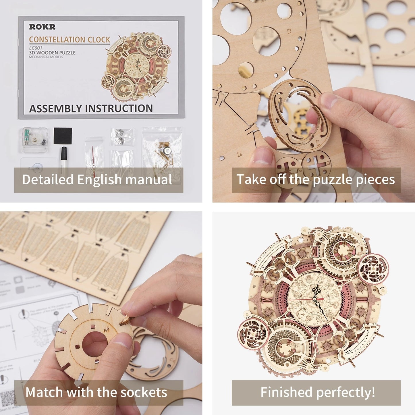 Horloge Zodiaque en Bois 3D – Puzzle Mécanique à Monter | Robotime ROKR LC601