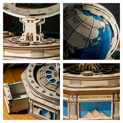 Globe Terrestre 3D à Monter en Bois – Puzzle Mécanique ROKR 567 Pièces