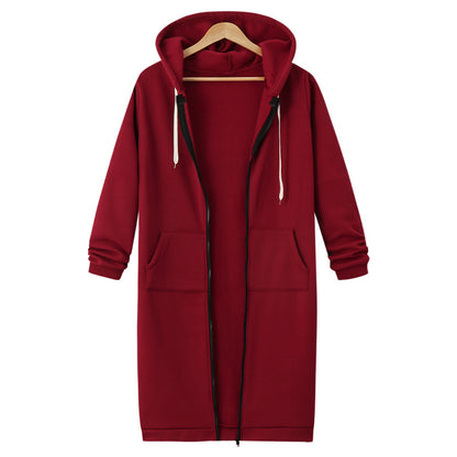 Veste longue polaire à capuche – sweat chaud femme zippé hiver