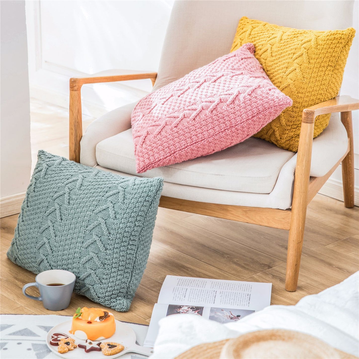 Housse Coussin Tricotée Épaisse – Style Cocooning 45x45cm