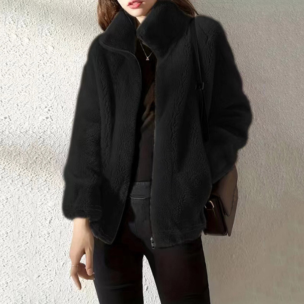 Pull à col montant chaud femme – gilet polaire double face doux et décontracté