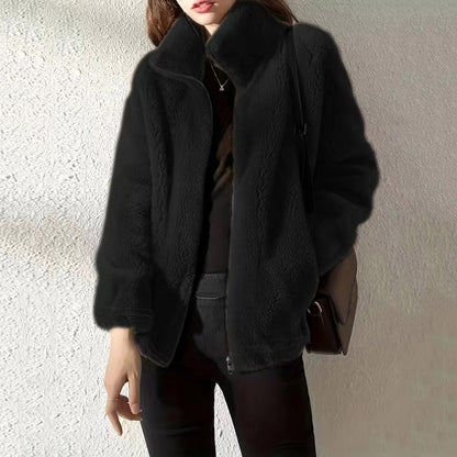 Pull à col montant chaud femme – gilet polaire double face doux et décontracté