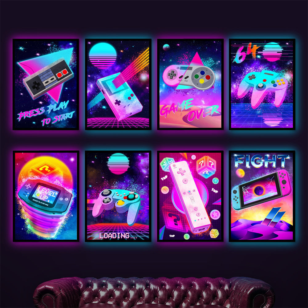 8 posters gamer style néon