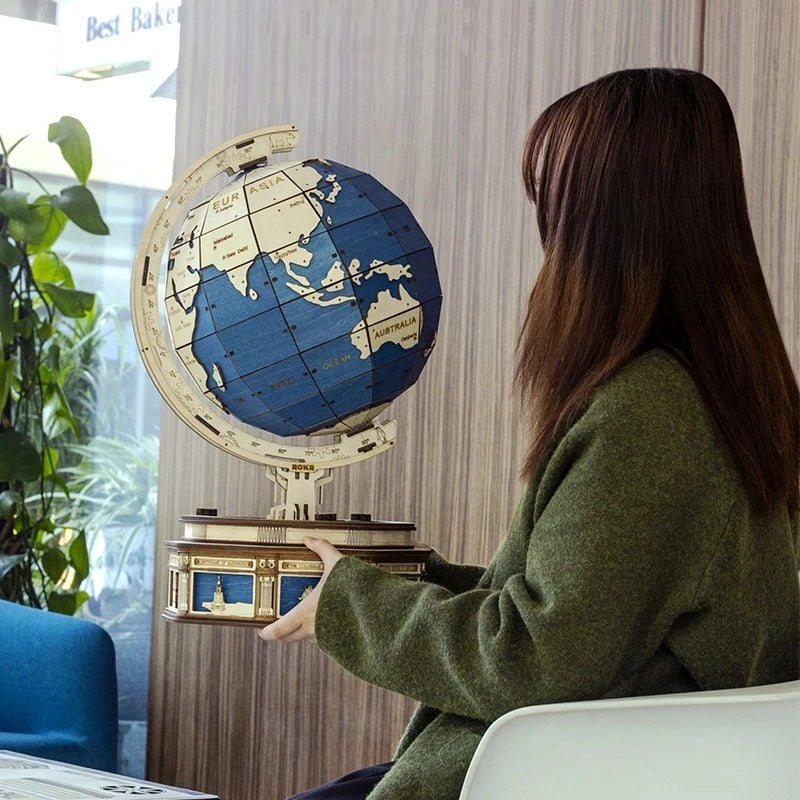 Globe Terrestre 3D à Monter en Bois – Puzzle Mécanique ROKR 567 Pièces