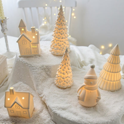 Décoration de Noël Lumineuse en Céramique – Sapin, Maison ou Bonhomme de Neige