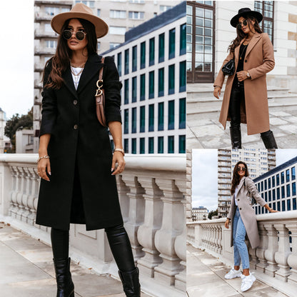 Manteau long femme – coupe slim à col tailleur élégant (S–3XL)