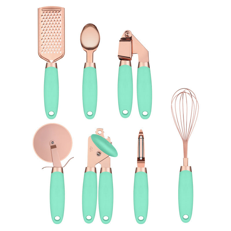 Set d’Ustensiles de Cuisine Inox – Finition Rose Gold (7 Pièces)