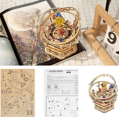 Boîte à Musique Nuit Étoilée en Bois 3D – Puzzle Mécanique à Monter | ROKR AMK51