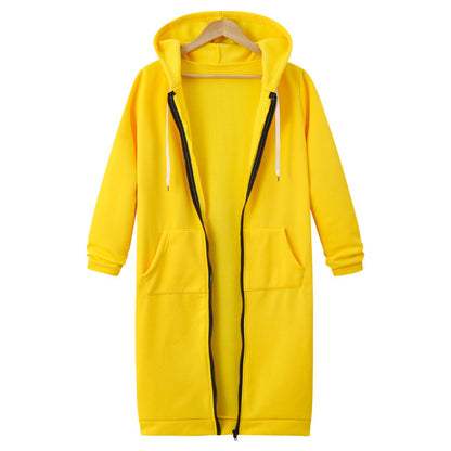 Veste longue polaire à capuche – sweat chaud femme zippé hiver