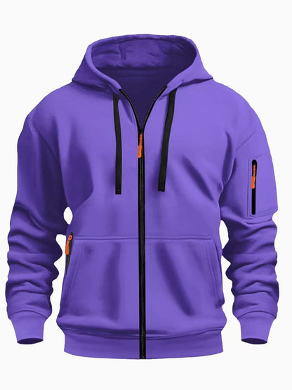 Sweat à capuche zippé homme – Cardigan doublé chaud et décontracté
