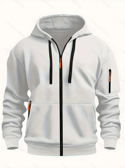 Sweat à capuche zippé homme – Cardigan doublé chaud et décontracté