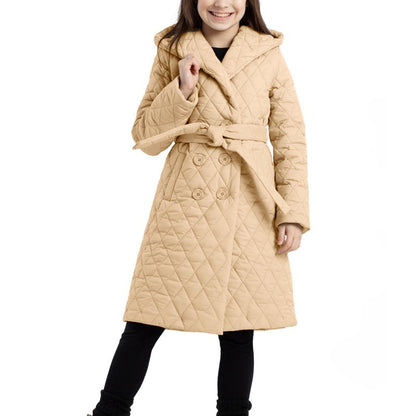 Manteau long enfant à col montant