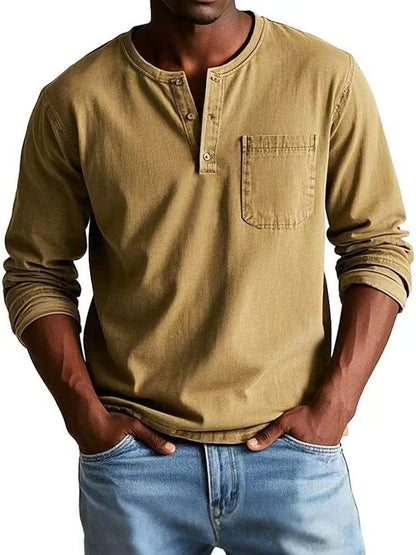 T-shirt homme col V à boutons – Manches longues et style décontracté