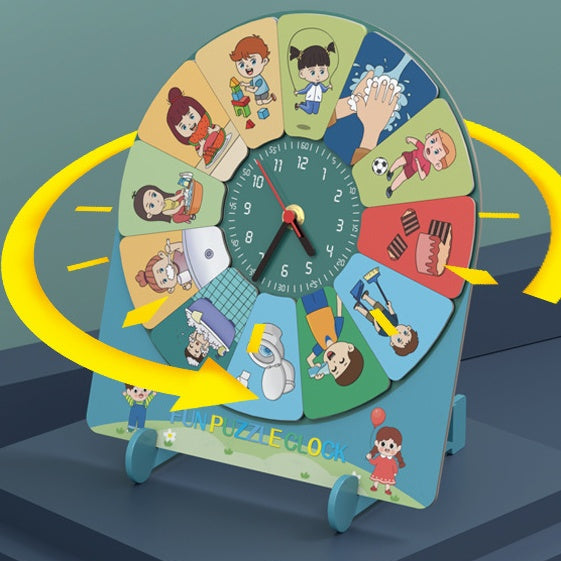 Horloge Éducative en Bois – Puzzle d’Apprentissage du Temps pour Enfants