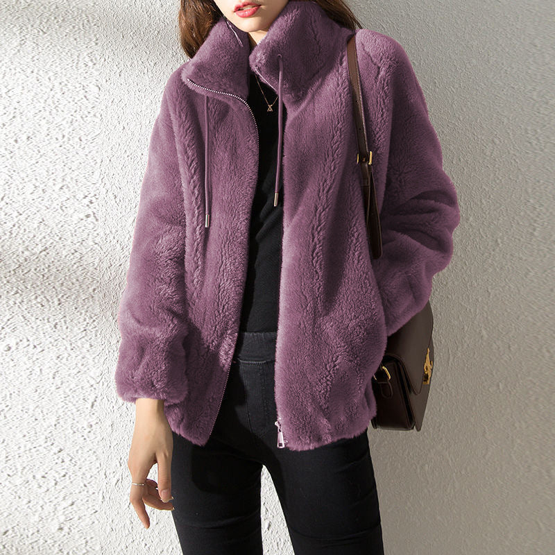 Pull à col montant chaud femme – gilet polaire double face doux et décontracté