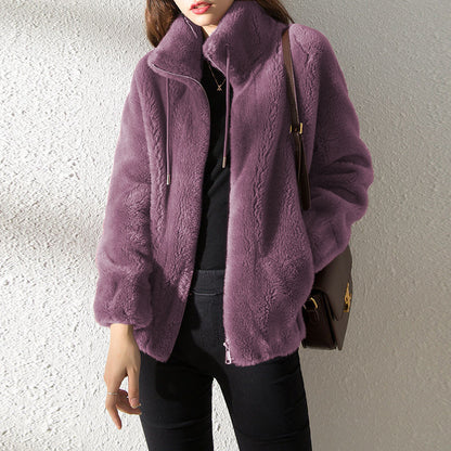 Pull à col montant chaud femme – gilet polaire double face doux et décontracté
