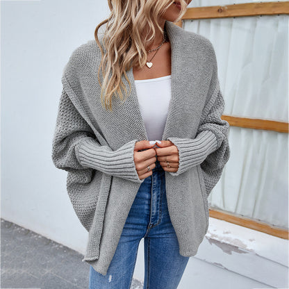 Cardigan oversize en maille – couleur unie, manches chauve-souris (S–XL)