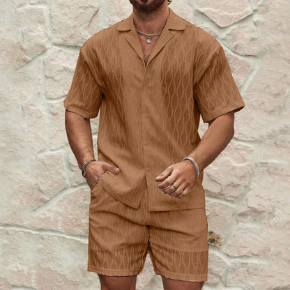 Ensemble homme d’été deux pièces – Chemise à col et short casual léger