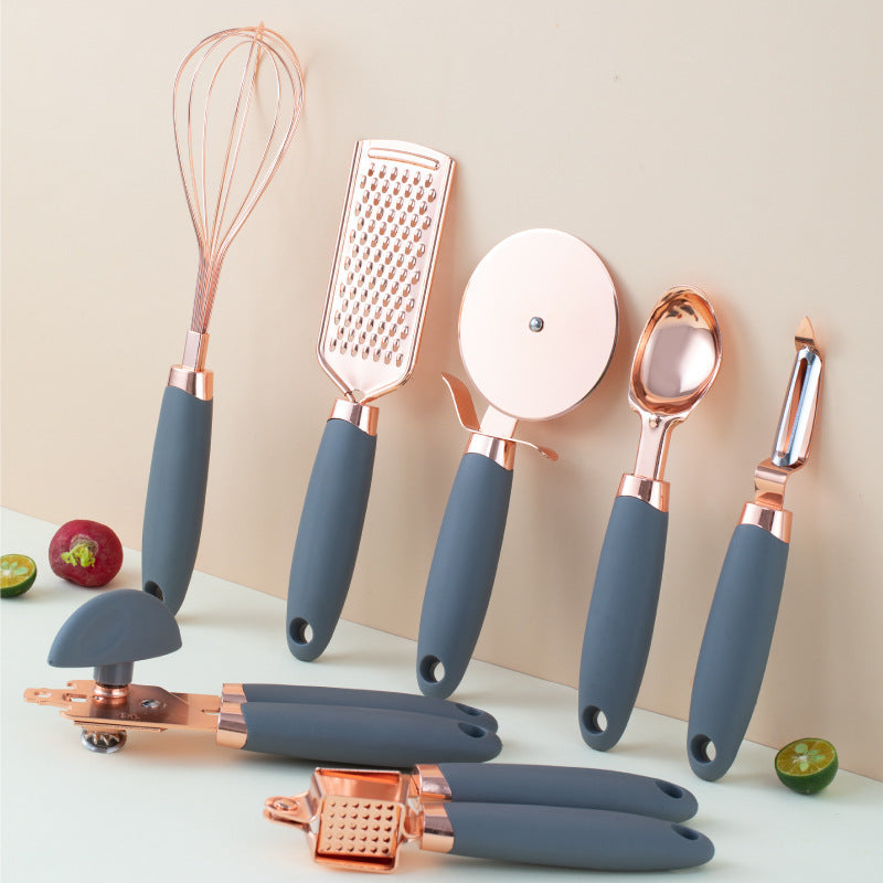 Set d’Ustensiles de Cuisine Inox – Finition Rose Gold (7 Pièces)