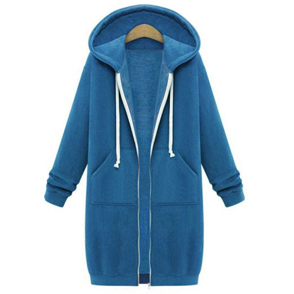 Veste longue polaire à capuche – sweat chaud femme zippé hiver