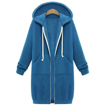 Veste longue polaire à capuche – sweat chaud femme zippé hiver